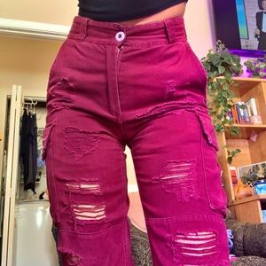CARMAR maroon ripped cargo pants LF